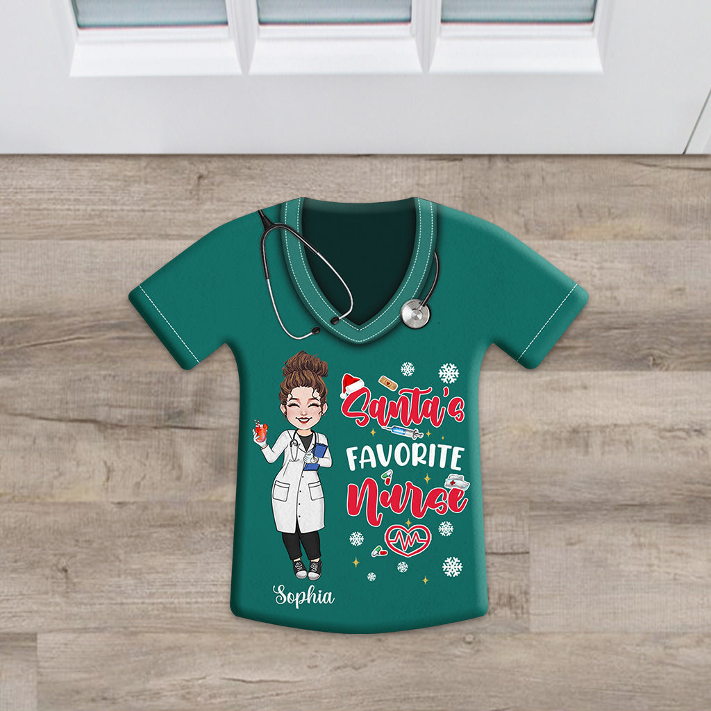 Santas Lieblingskrankenschwester – Personalisierte Fußmatte in Form einer Krankenschwester