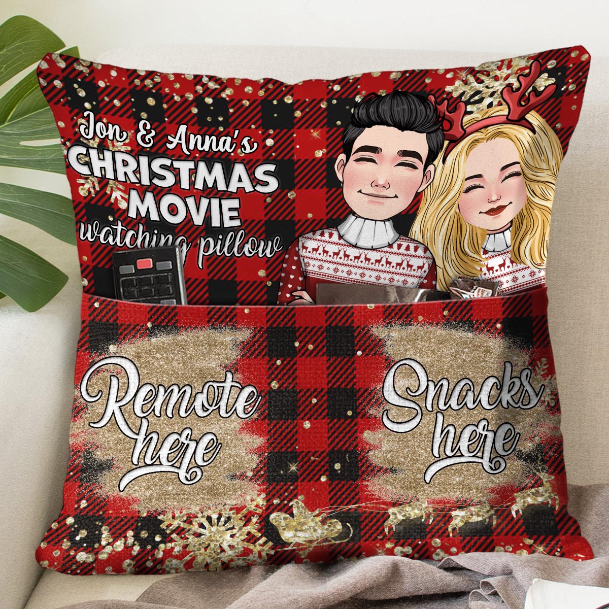 Weihnachtsfilm-Kissen – Personalisiertes Pärchenkissen
