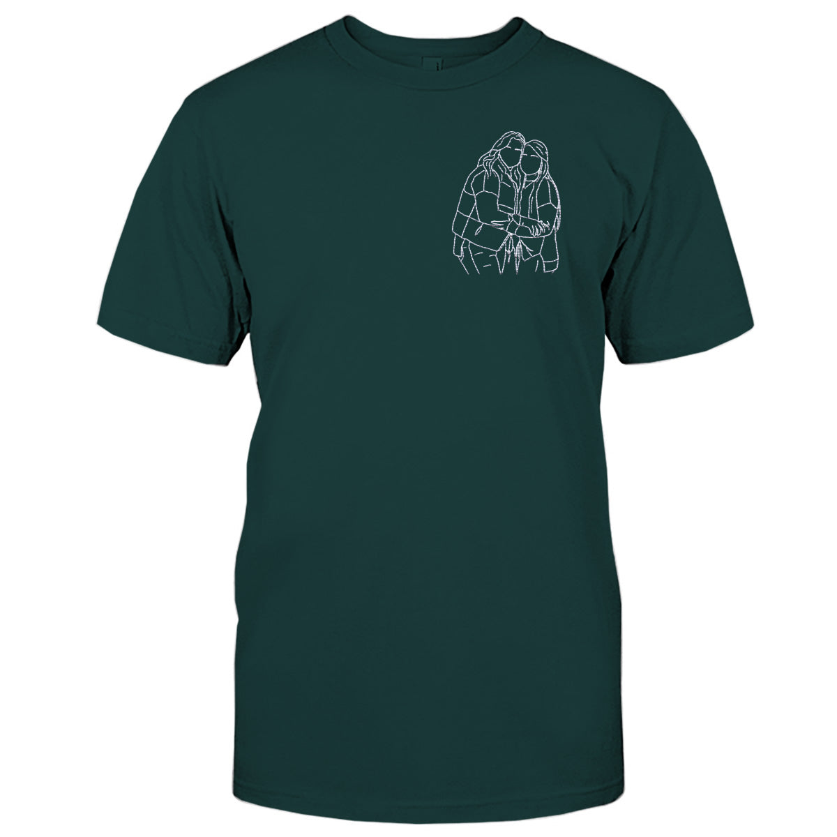 Individuelle Linienzeichnung – Personalisiertes, besticktes Geschwister-T-Shirt
