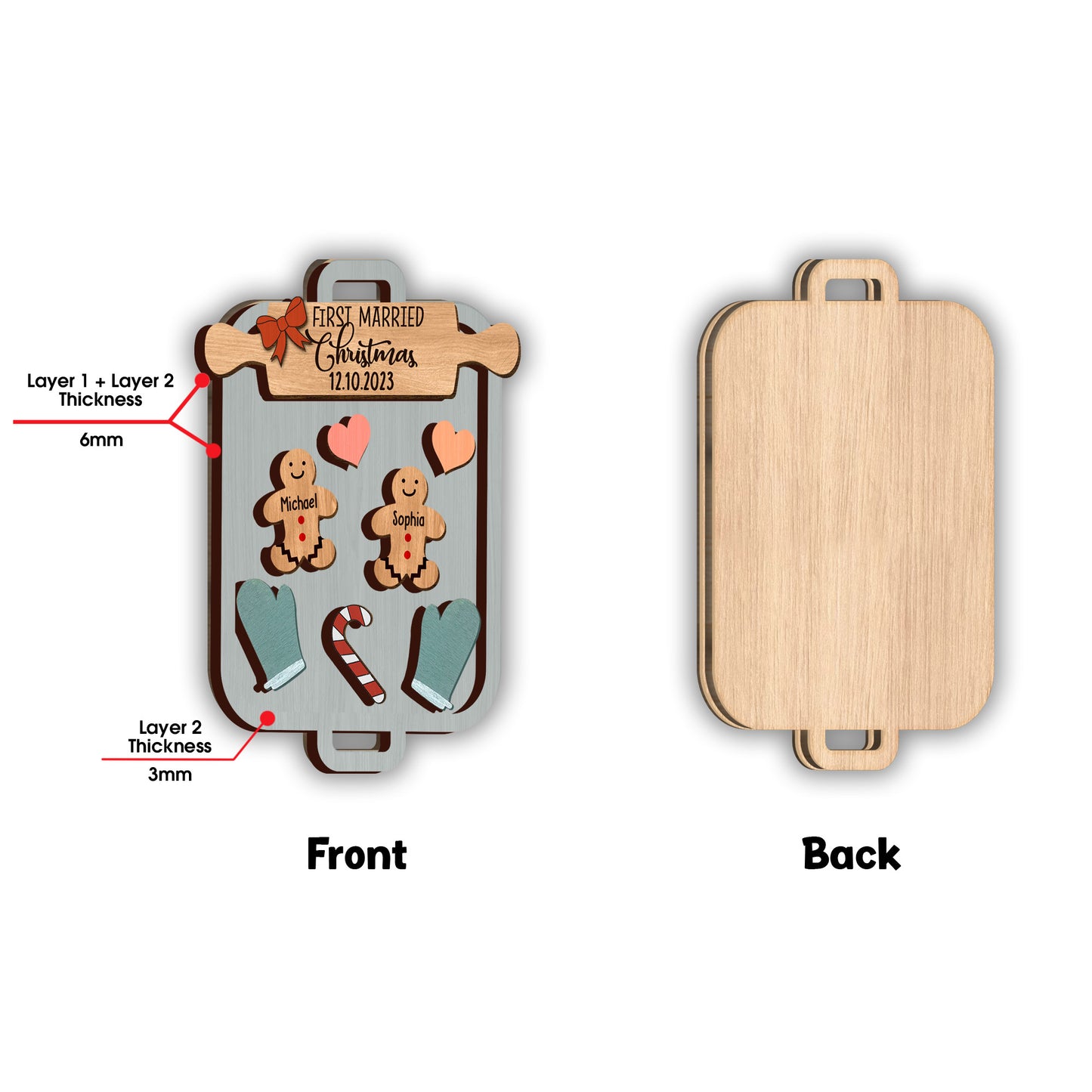 Erstes Weihnachtsfest als Ehepaar – Personalisierter zweilagiger Weihnachtsschmuck für Ehemann und Ehefrau