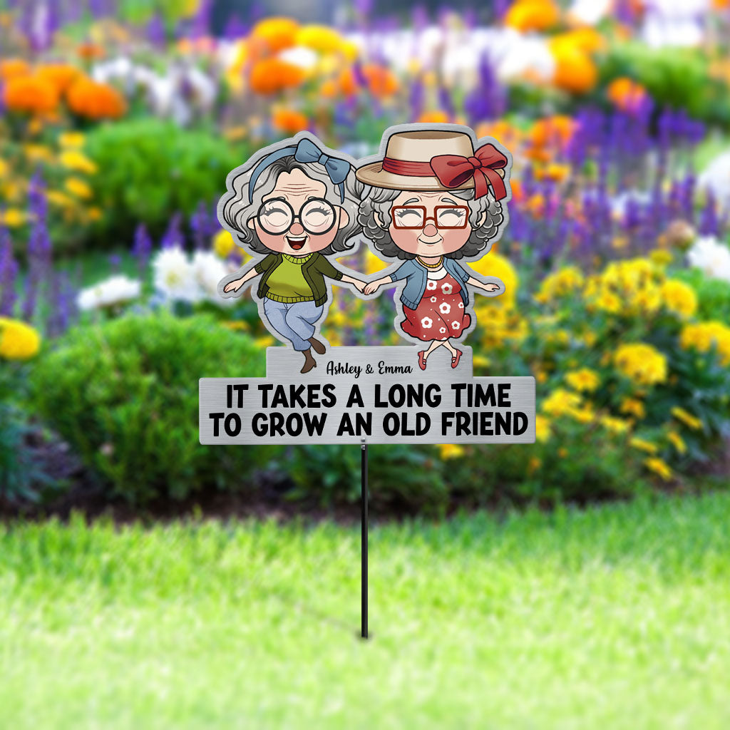 Es braucht Zeit, um eine alte Freundschaft wachsen zu lassen – personalisierte Gartendekoration aus Metall mit der Aufschrift „Beste Freundin“