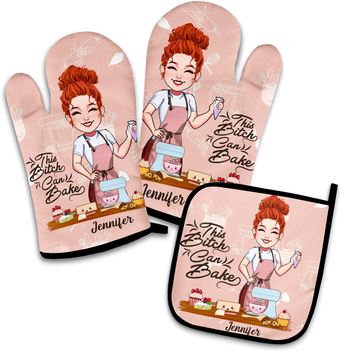 This B Can Bake - Personalized Baking Oven Mitts & Pot Holder Set