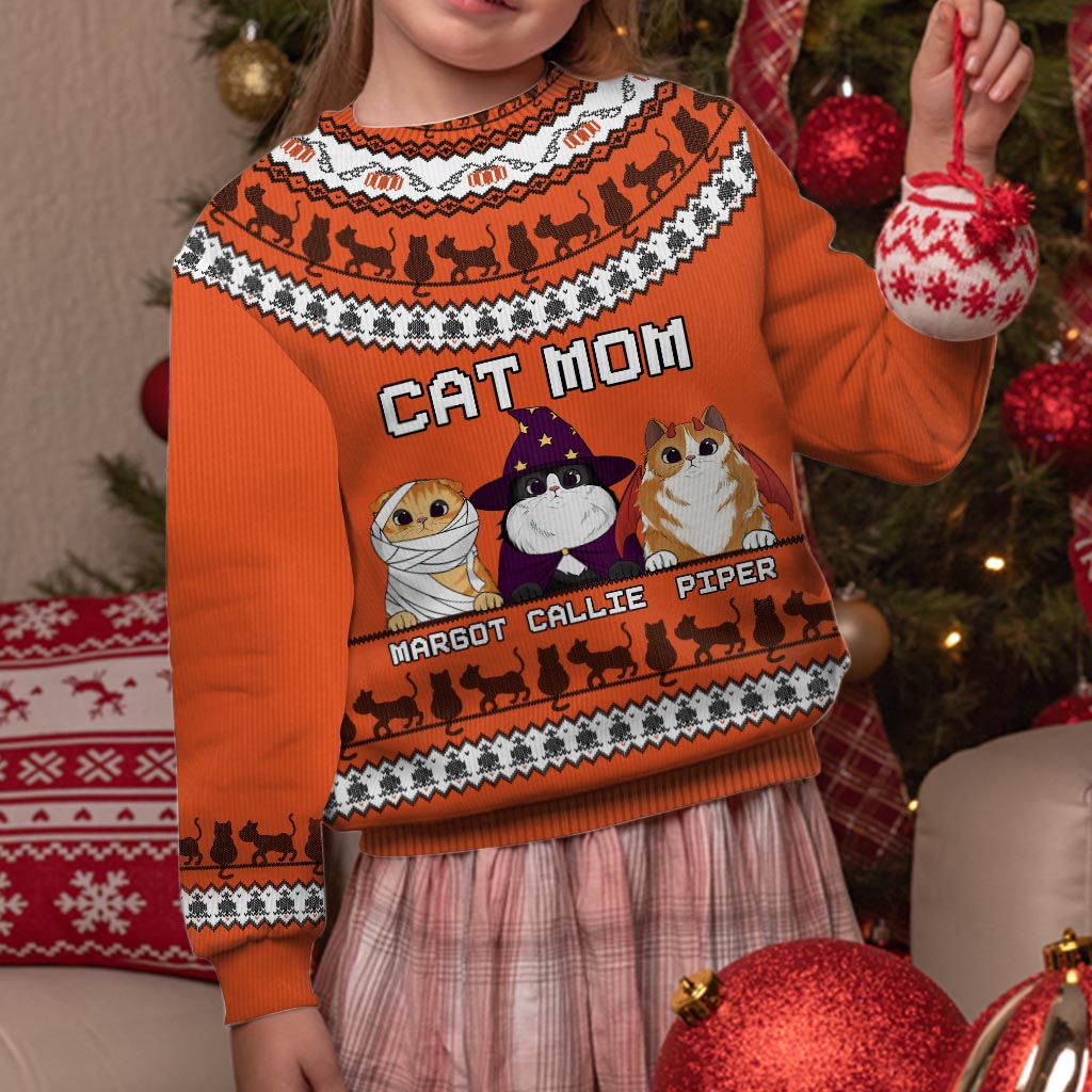 Cat Mom - Personalized Cat Ugly Sweater