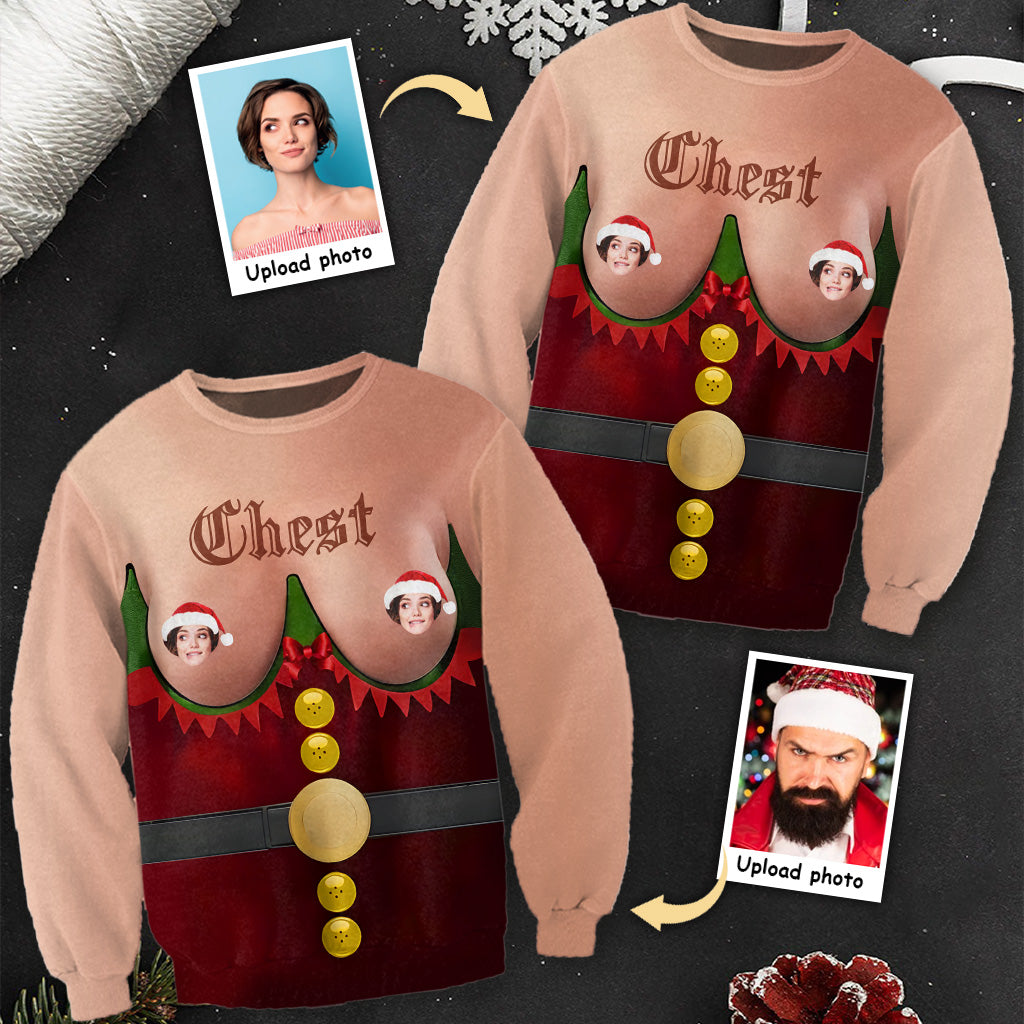 Lustiger Weihnachtspullover „Brust gegen Nuss“ – Personalisierter Weihnachtspullover für Paare