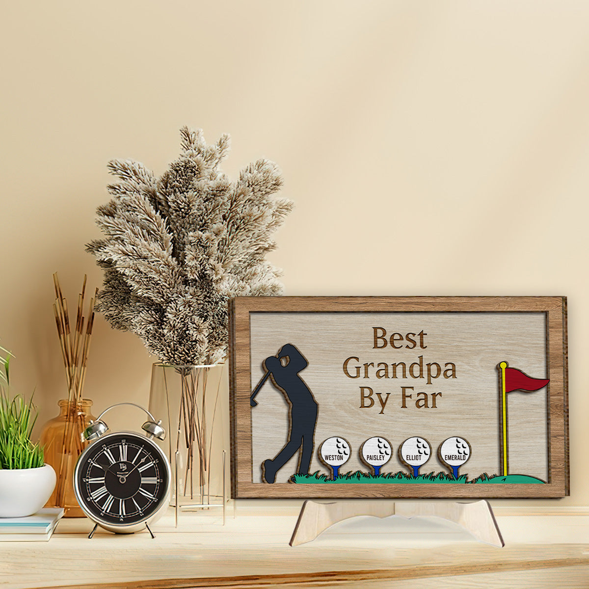 Bester Opa/Papa ​​überhaupt – Personalisiertes zweilagiges Golf-Holzschild / Holzplakette