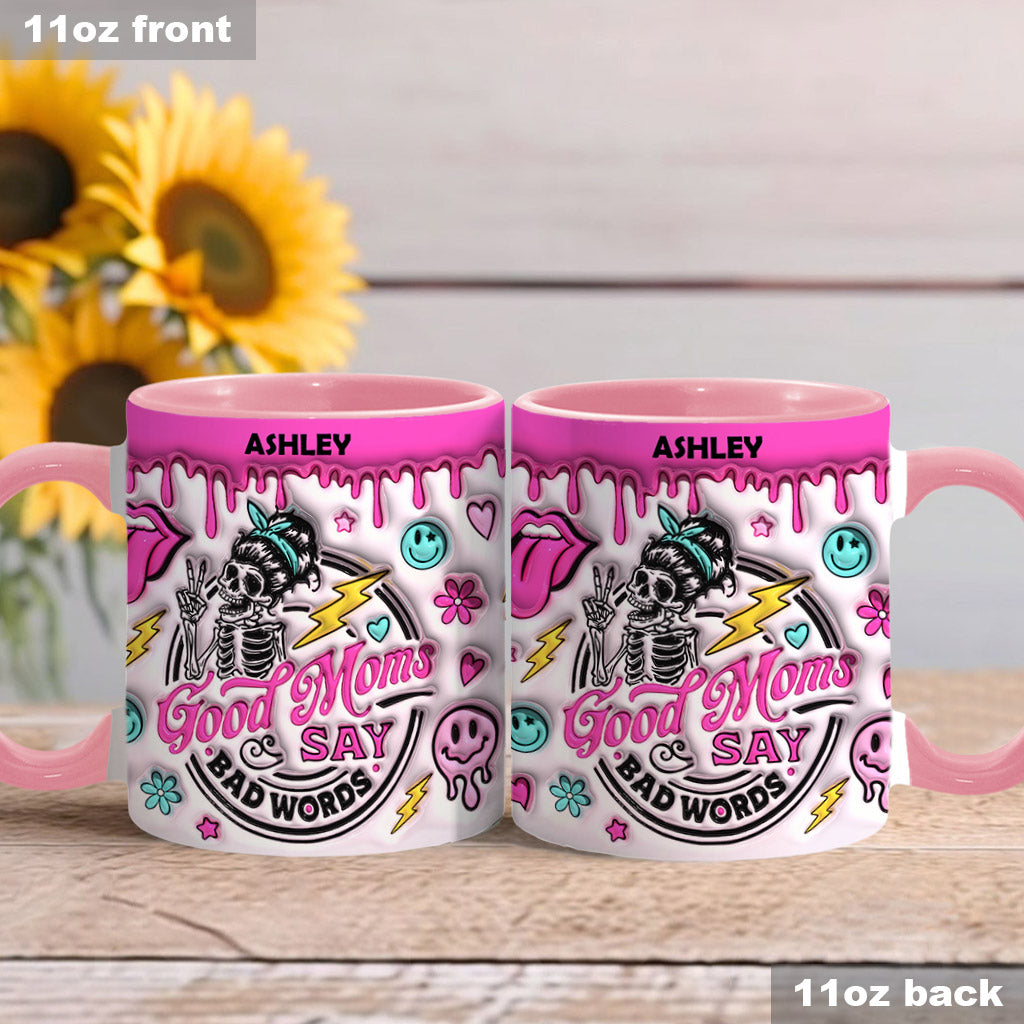„Gute Mütter sagen Schimpfwörter“ – personalisierte Tasse mit Muttermotiv