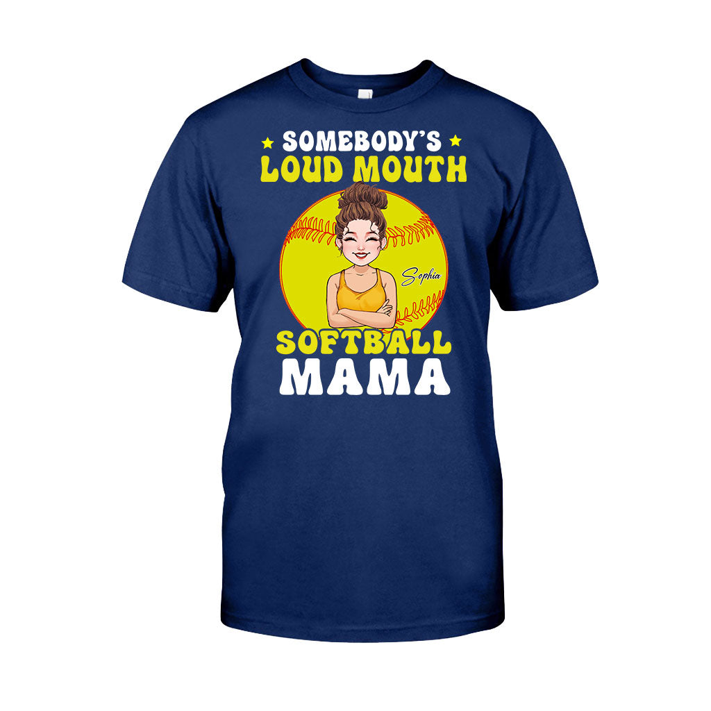 Softball-Mama mit lauter Klappe – Personalisiertes Softball-T-Shirt und Hoodie