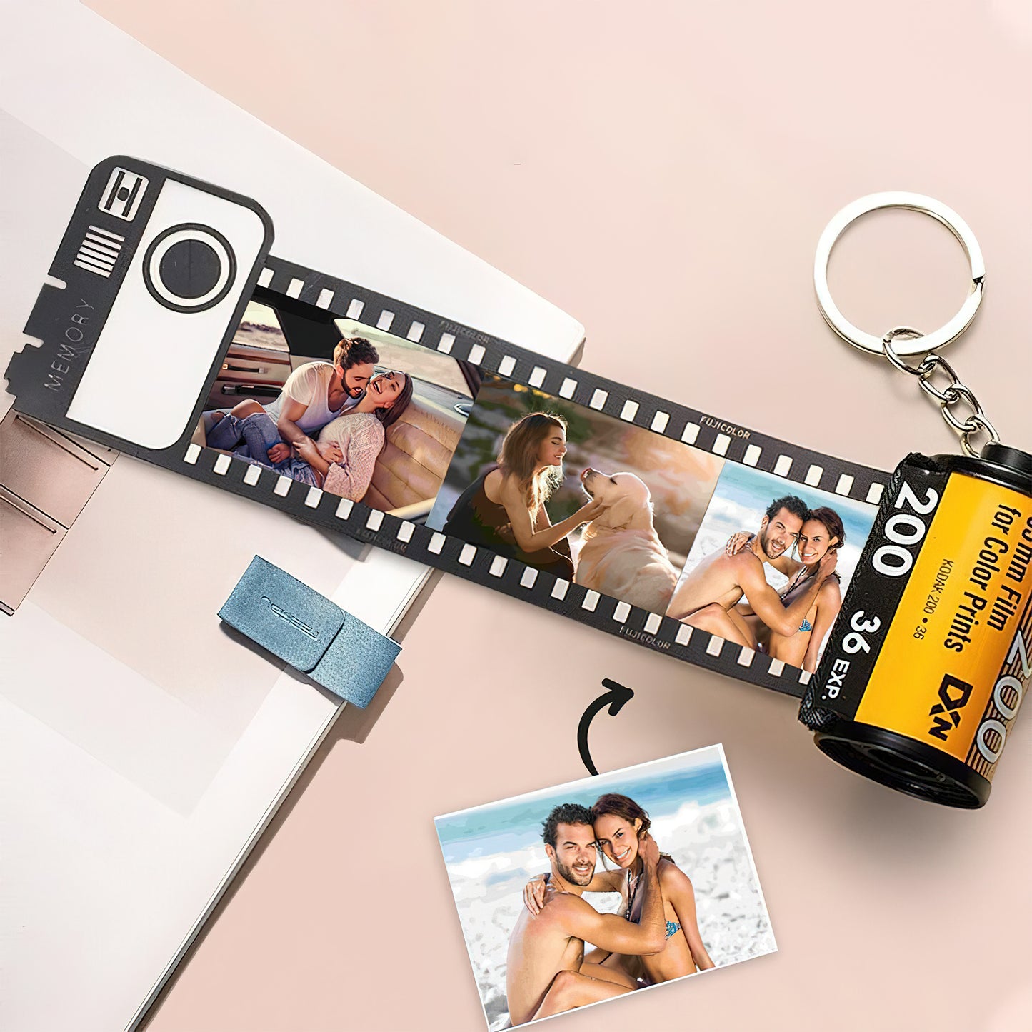 Vintage-Filmstreifen – Geschenk für Freundin, Ehefrau, Freund, Ehemann – Personalisierter Filmrollen-Schlüsselanhänger
