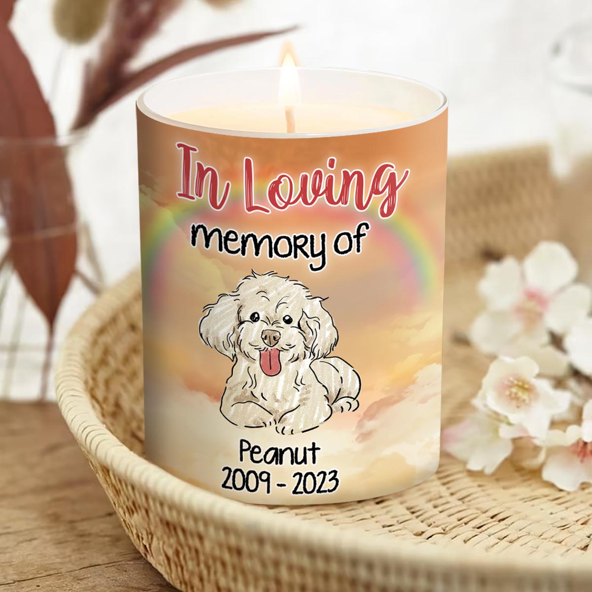 Dein Licht leuchtet in unseren Herzen – personalisierte Hundekerze mit Holzdeckel