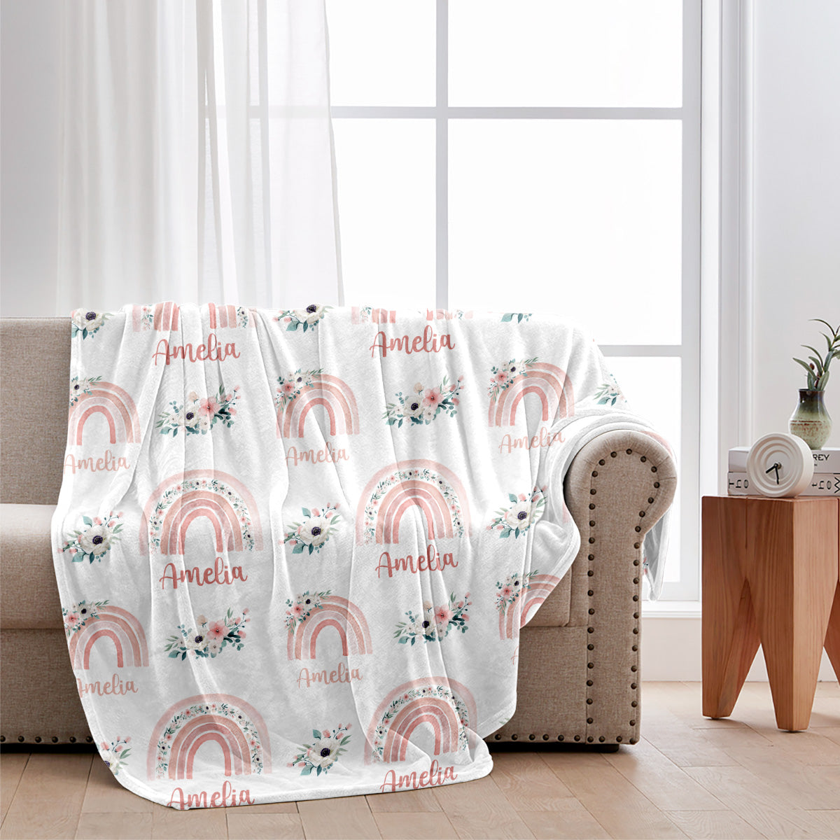 Retro-Regenbogen-Decke mit individuellem Namen – Personalisierte Decke für die Enkelin