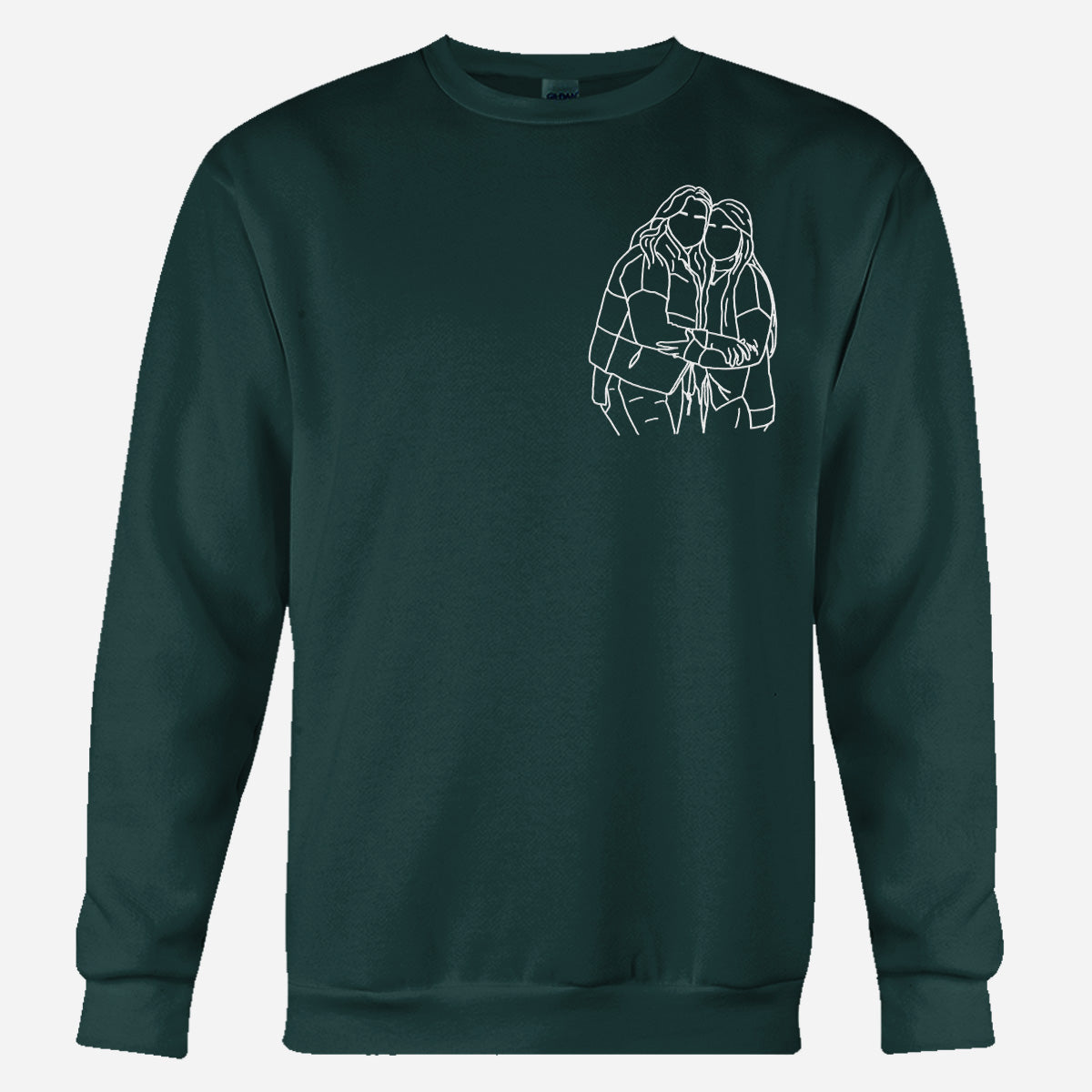 Individuelle Strichzeichnung – Personalisierter, bestickter Pullover für die beste Freundin