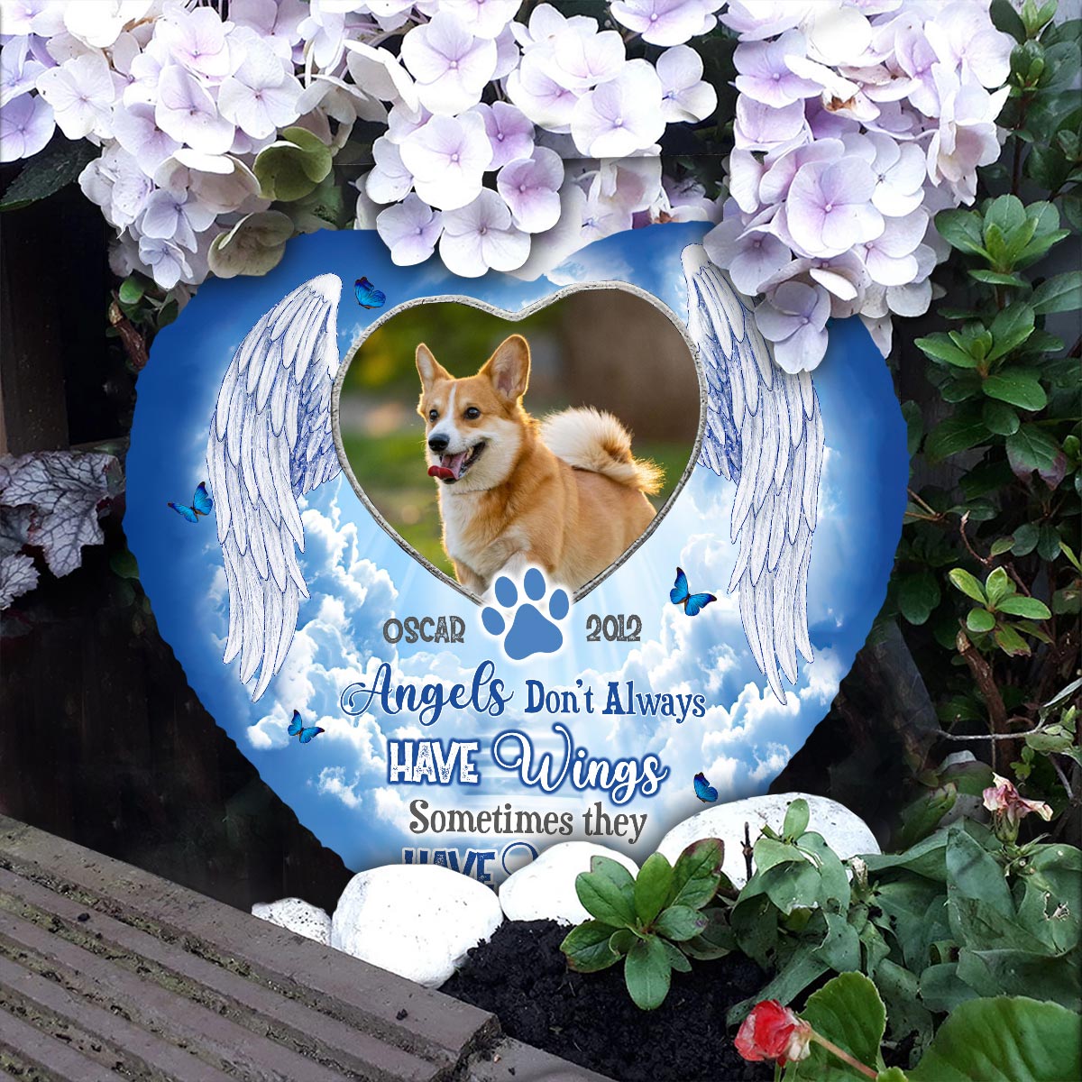 Engel haben Pfoten – Personalisierter herzförmiger Stein für Hunde