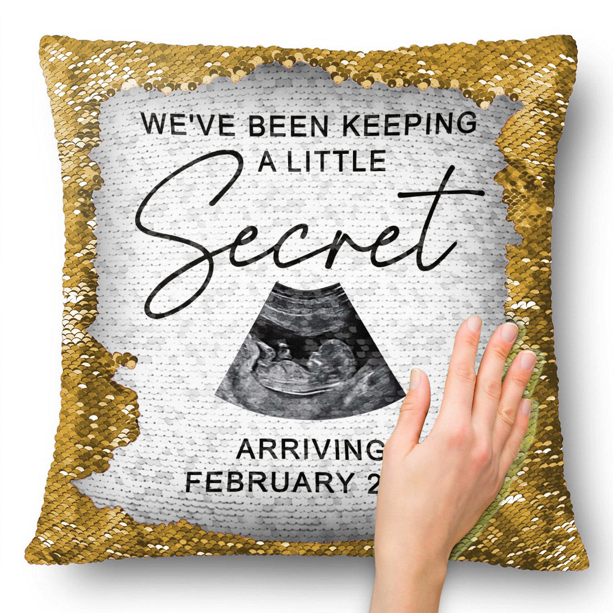 We've Been Keeping A Little Secret - Personalized Pregnancy Sequin Pillow Cover