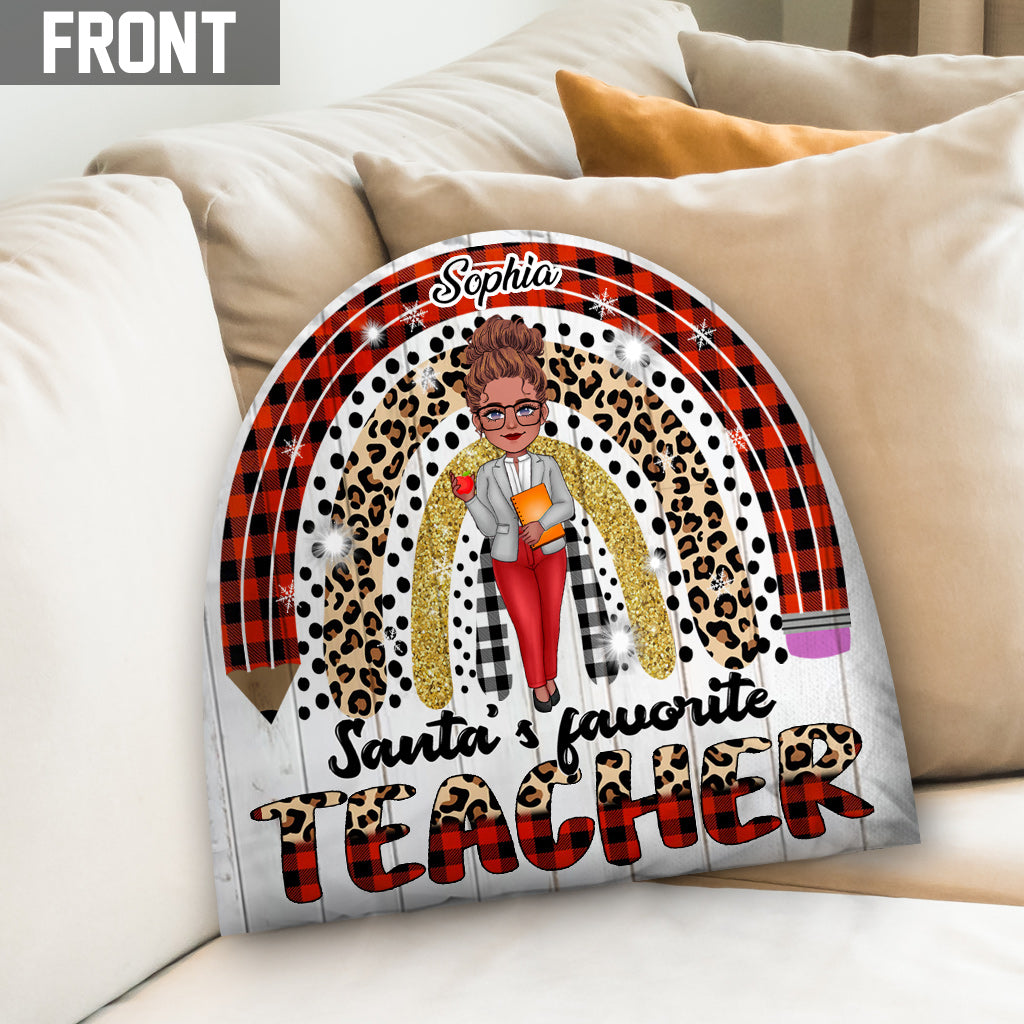 Lieblingslehrer des Weihnachtsmanns – Personalisiertes, einseitig geformtes Kissen in Lehrerform