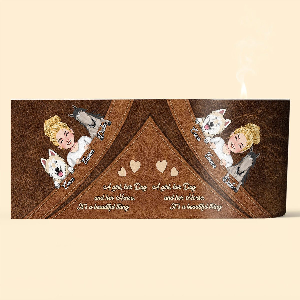 Was für ein schönes Ding – personalisierte Pferdekerze mit Holzdeckel