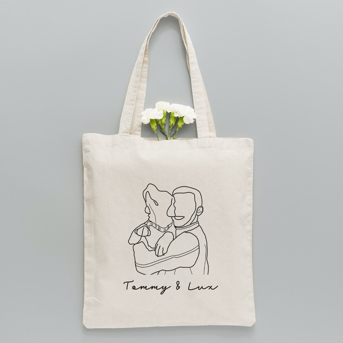Individuelle Foto-Strichzeichnung – Personalisierte Tragetasche mit Hundestickerei