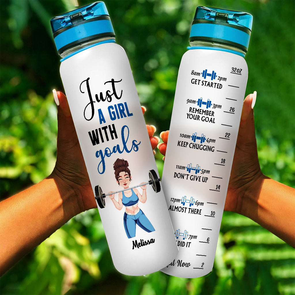 Just A Girl With Goals - Personalized Fitness Water Tracker Bottle