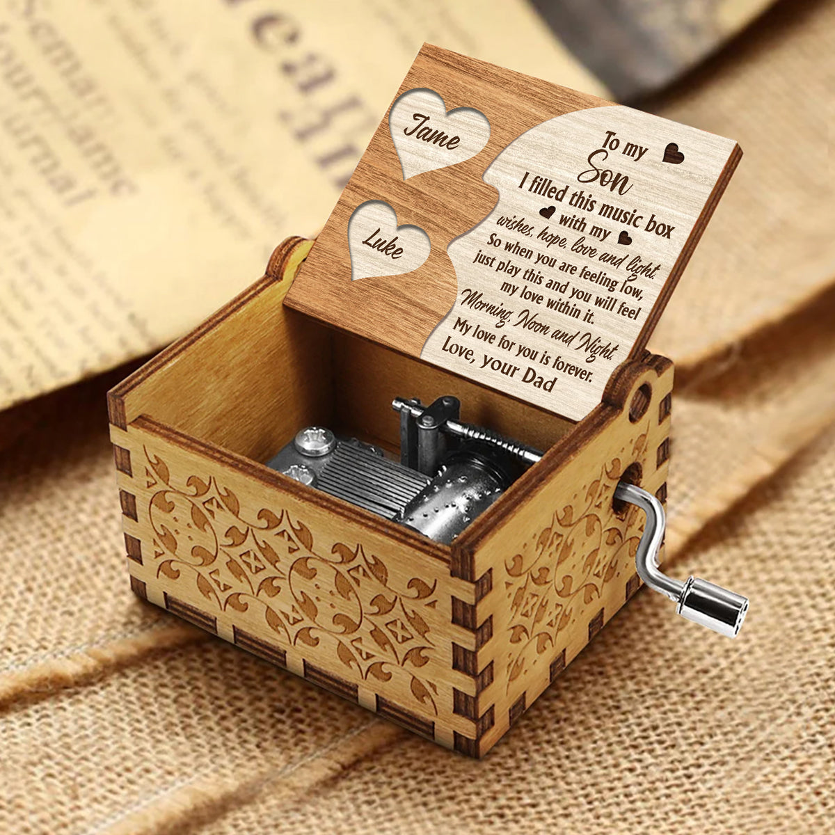 Mama für alle Zeiten – Geschenk für Mama, Oma, Opa, Papa, Tochter, Sohn, Enkelin, Enkel – Personalisierte Spieluhr mit Handkurbel