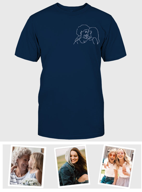 Individuelle Linienzeichnung – Personalisiertes, besticktes T-Shirt für Oma