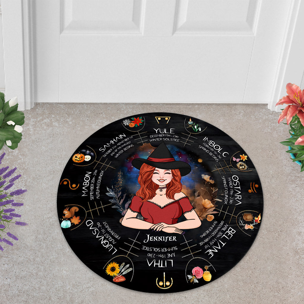 Wheel Of The Year - Personalized Witch Shaped Doormat