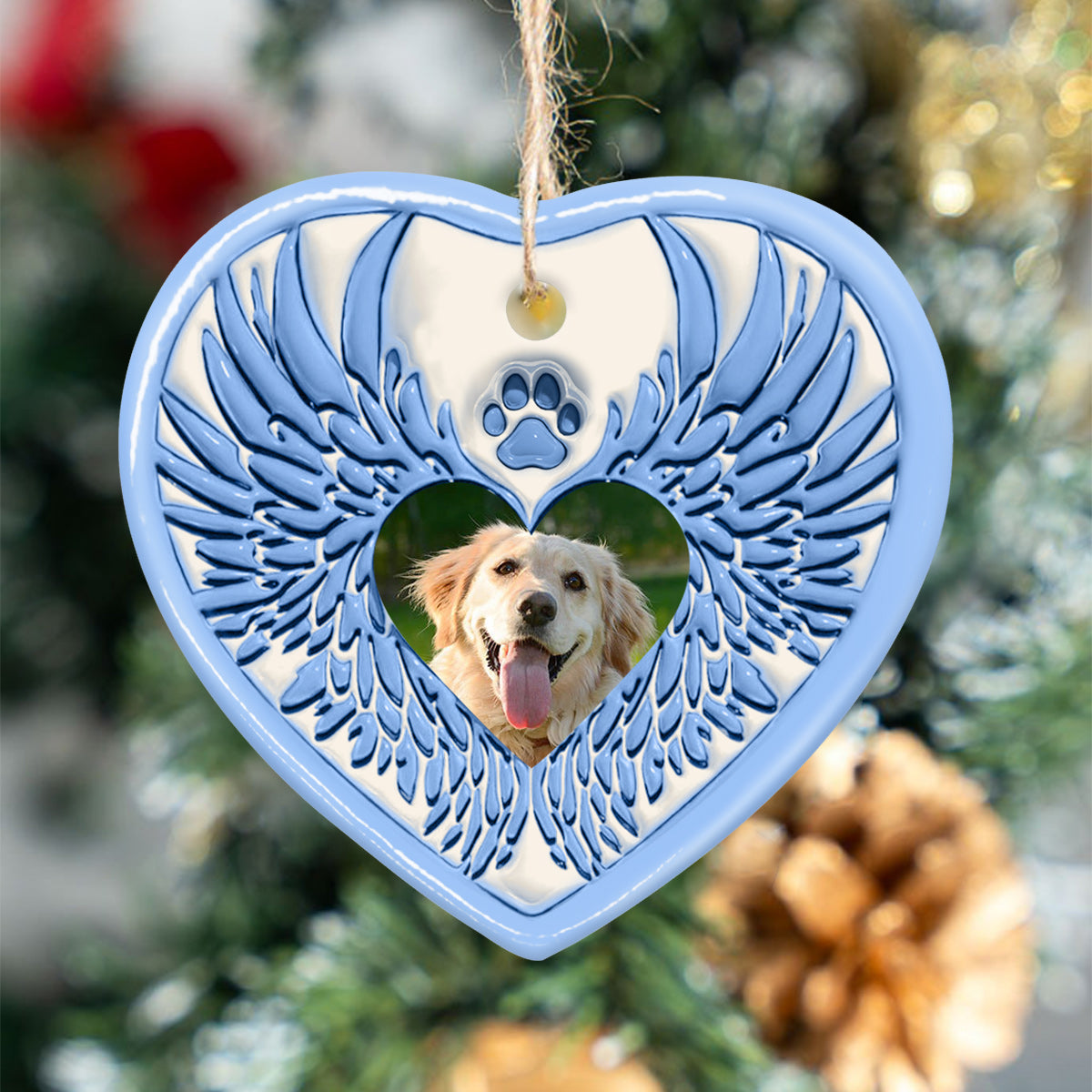 Du hast Pfotenabdrücke auf unseren Herzen hinterlassen – Engelsflügel – Geschenk für Hundeliebhaber, Trauernde nach einem Hunde- oder Katzenverlust – Personalisierter Keramikherz-Anhänger