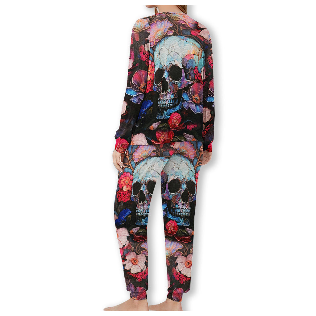 Personalisierter Totenkopf-Pyjama mit Blumenmuster