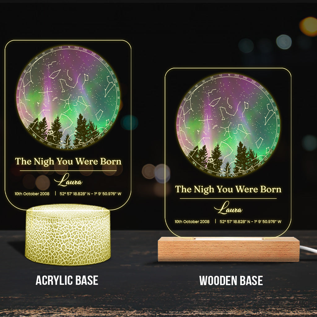 Der Tag deiner Geburt – Personalisierte Geburtstagsplakette mit Leuchtfuß