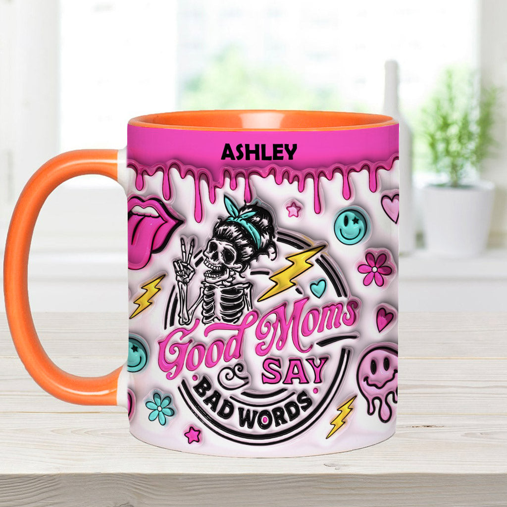 „Gute Mütter sagen Schimpfwörter“ – personalisierte Tasse mit Muttermotiv