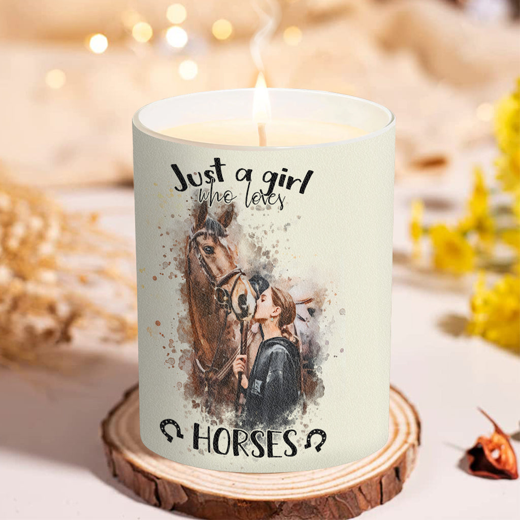 Just A Girl Who Loves Horses - Personalized Horse Candle With Wooden Lid