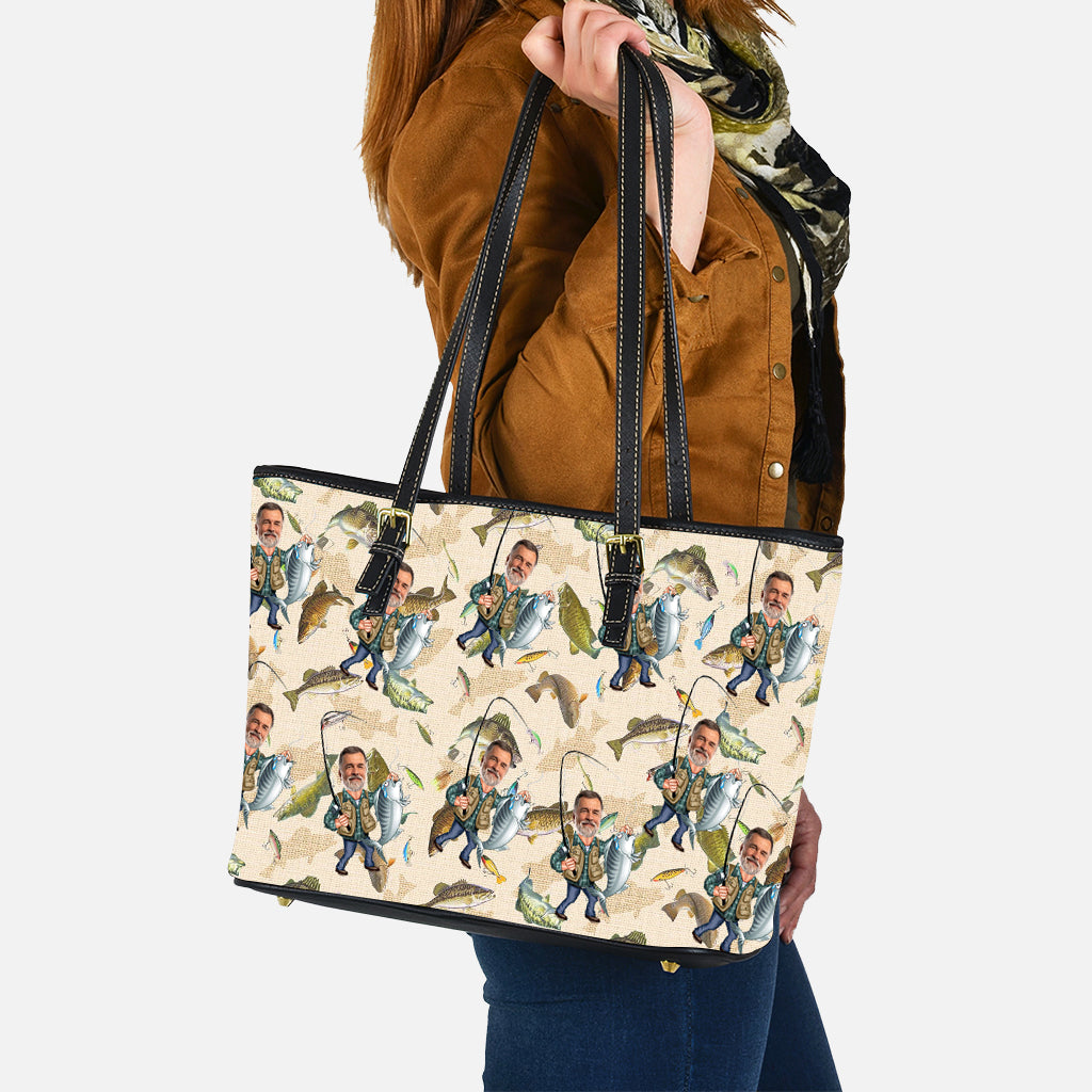 Foto eingefügt Lustiges Angeln - Personalisierte Angeltasche aus Leder