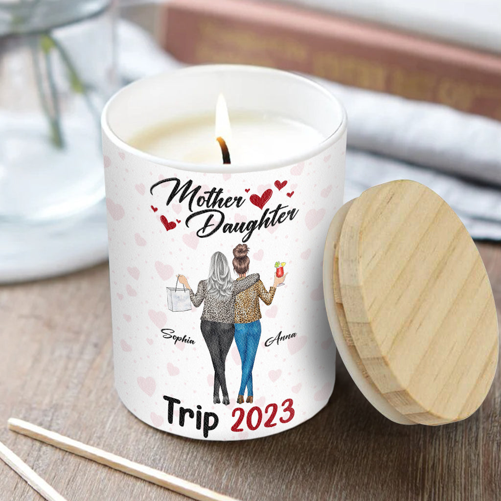 Mutter-Tochter-Ausflug – Personalisierte Mutterkerze mit Holzdeckel