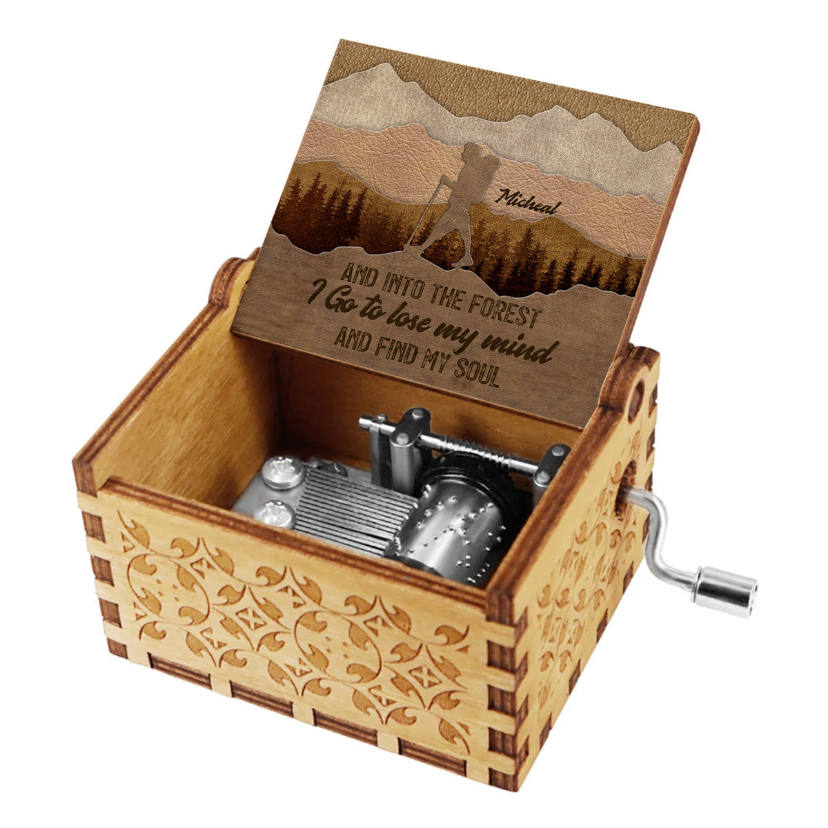 Und hinein in den Wald gehe ich - Personalisierte Wander-Spieluhr mit Handkurbel