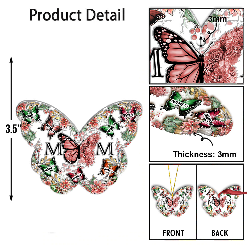 Mama & Kinder Schmetterlinge Weihnachtsblume - Personalisierter Mutter-Weihnachtsschmuck