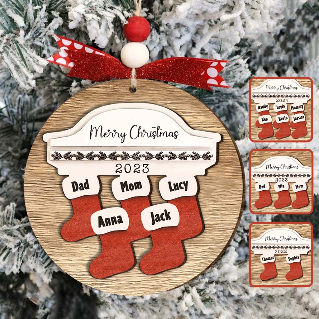 Frohe Weihnachten – Personalisierter zweilagiger Holzschmuck für die Familie