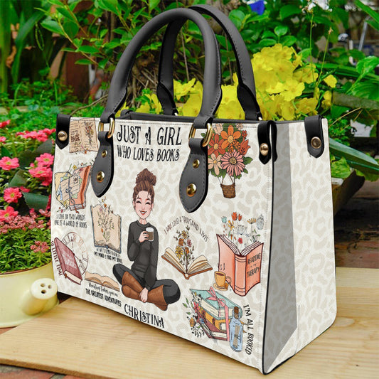 Einfach ein Mädchen, das Bücher liebt – personalisierte Buch-Lederhandtasche