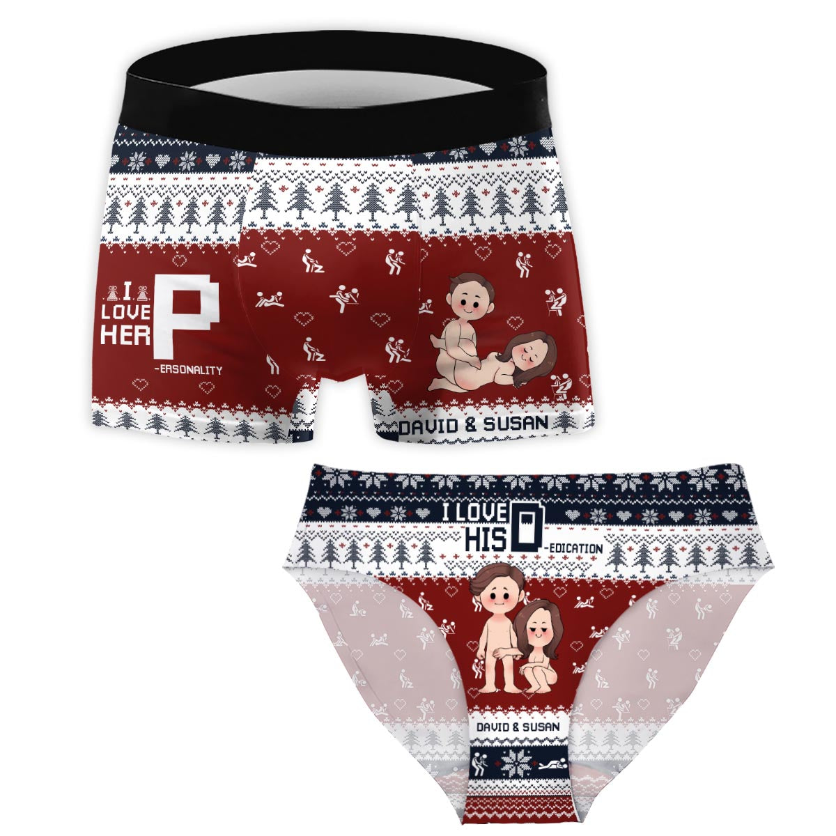 I Love Her P I Love His D - Personalized Couple Women Briefs & Men Boxer Briefs