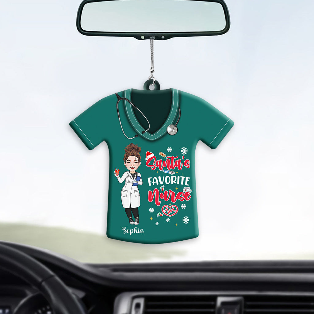 Weihnachtsmanns Lieblingskrankenschwester – Personalisierter Autoanhänger für Krankenschwestern