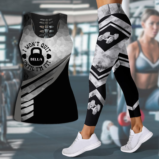 Ich gebe nicht auf, bis ich fit bin – Personalisiertes Fitness-Tanktop und Leggings mit Hohlsaum