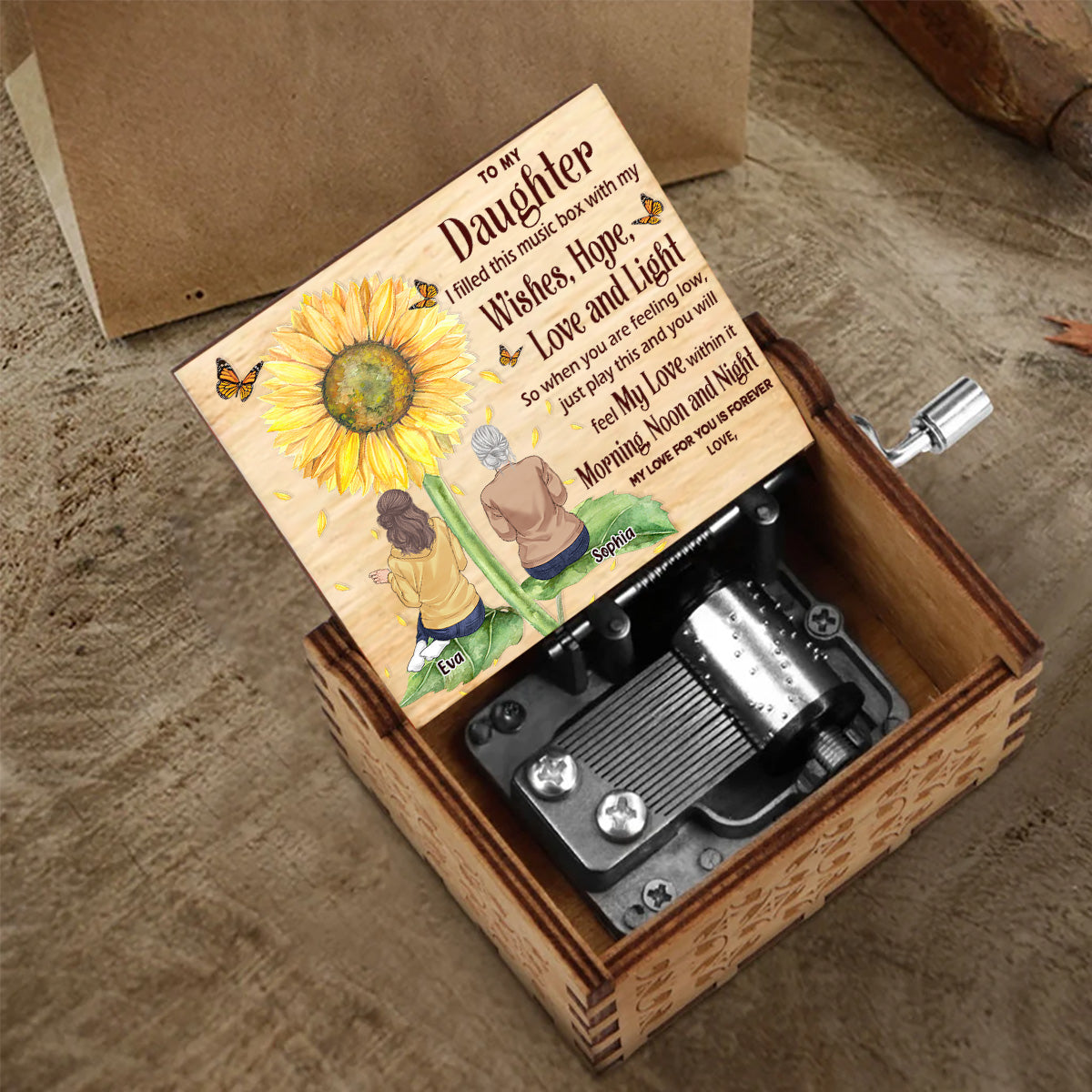 An meine Tochter/Enkelin – Geschenk für Oma, Mutter, Tochter, Enkelin, Schwester – Personalisierte Spieluhr mit Handkurbel