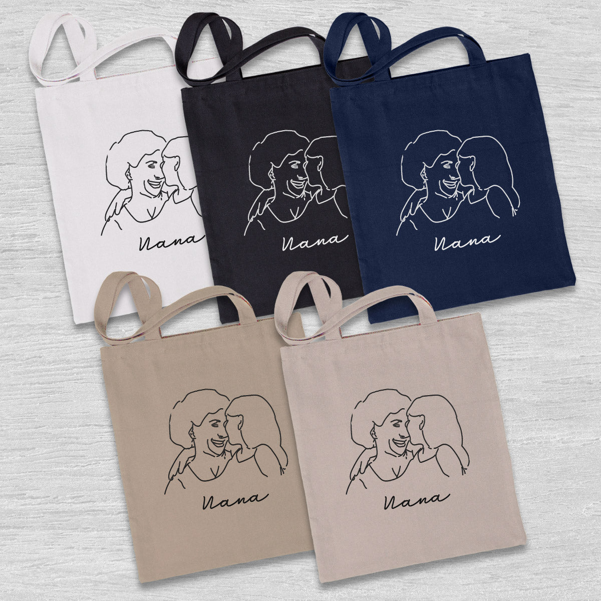Custom Photo Line Art - Personalized Grandma Embroidered Tote Bag