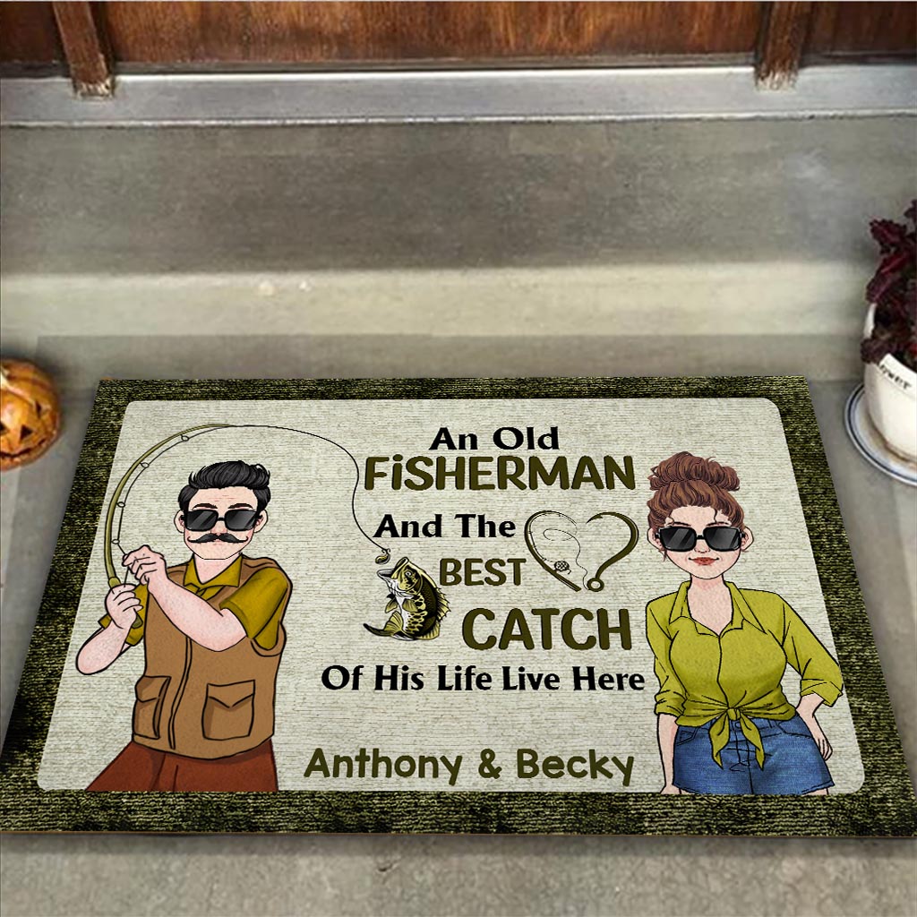 An Old Fisherman And The Best Catch Of His Life - Personalized Fishing Doormat
