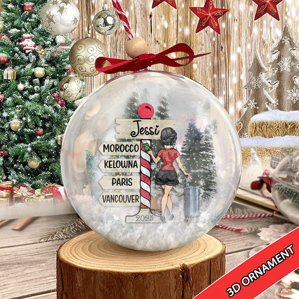 Reiselust – Personalisierter Reise-Schneekugel-Ornament
