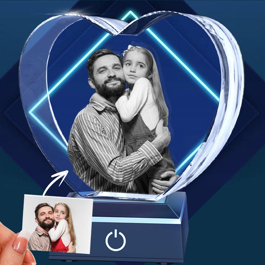 Foto nach Wunsch – Personalisierte Lasergravur für Stiefvater auf einer herzförmigen Kristalllampe in 3D-Form – 3D-Herzform