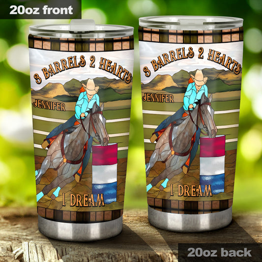 3 Barrels 2 Hearts 1 Dream - Personalized Horse Tumbler