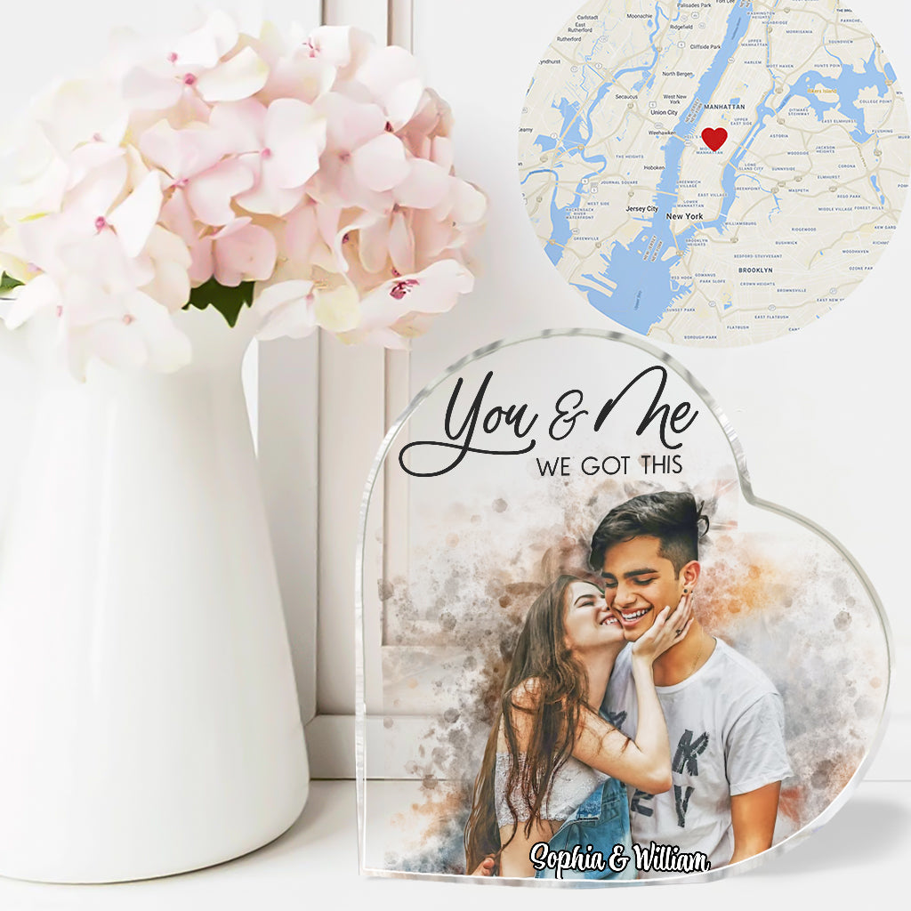 „Du und ich, wir schaffen das“ – personalisierte Acrylplakette in individueller Form für Paare