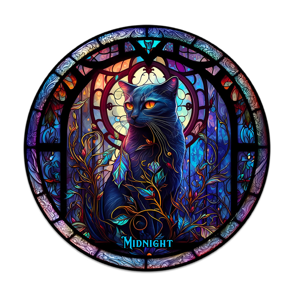 Schwarze Katze – Personalisiertes rundes Holzschild mit schwarzer Katze
