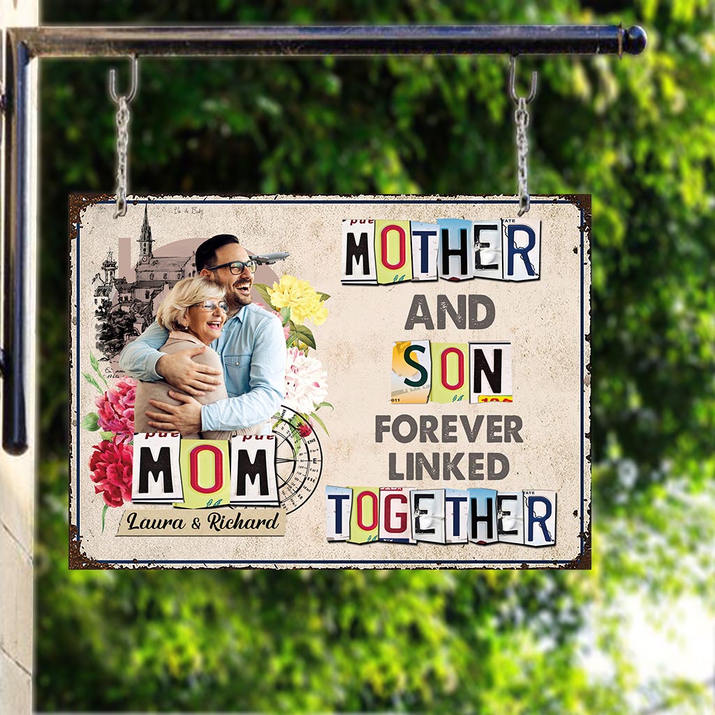 Für immer verbunden – Geschenk für Mama, Tochter, Sohn – Personalisiertes rechteckiges Metallschild