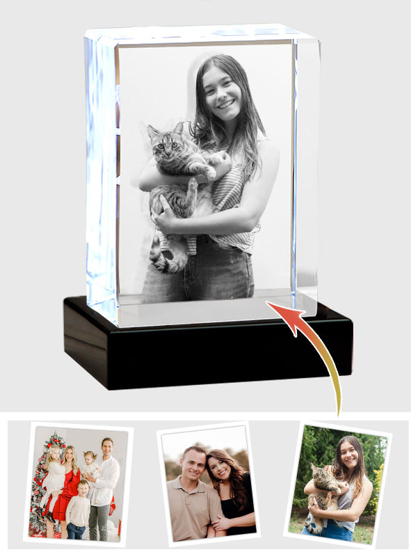Individuelles Foto – Personalisierte Katzen-Lasergravur auf 3D-Kristalllampe in Quaderform