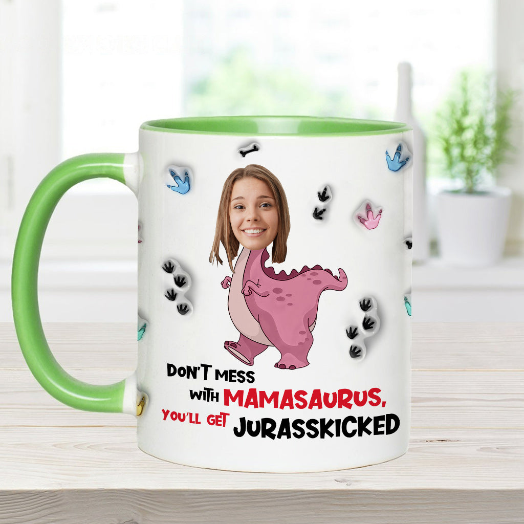 Leg dich nicht mit Mamasaurus an – personalisierte Tasse mit Muttermotiv