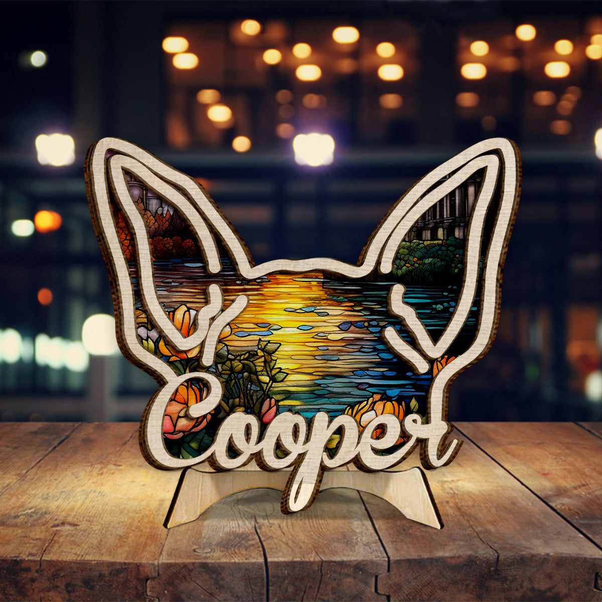 Hundeohren – Geschenk für Hundeliebhaber – Personalisiertes zweilagiges Holzschild / Holzplakette